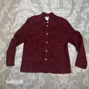 VIA MODA Women's Vintage Red Geometric Cardigan Jacket Size M